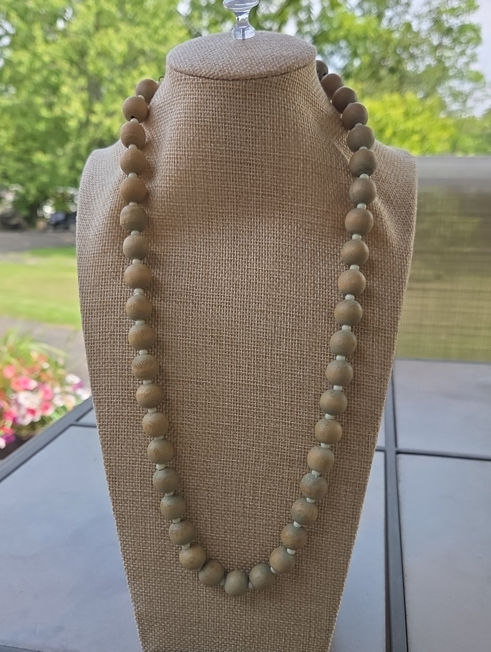Beige Natural Wood Bead Necklace - Women Jewelry - Picture 1 of 8
